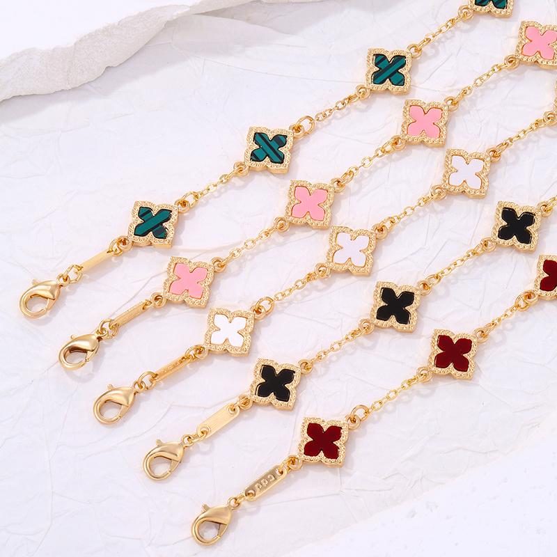 Luxury Vintage Rhinestone Four Leaf Clover Bracelet for Women Girls Fashion Five Leaf Flower Wrist Chain Jewelry Bijoux Gifts