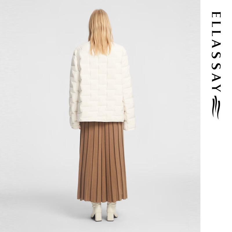 ELLASSAY Women's V-Neck 3D Plaid Embossed Down Jacket