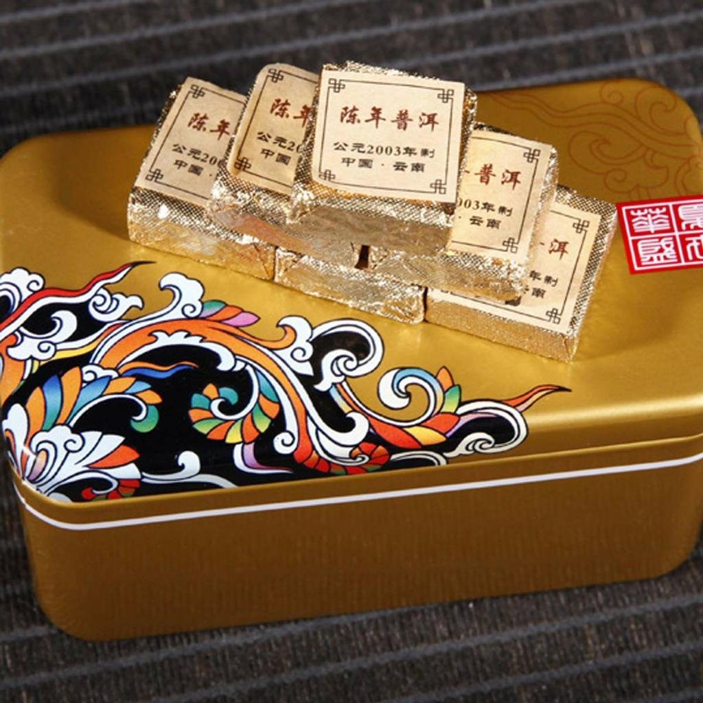 250g Old Pu'er Black Tea Ripe Puer Tea Brick Cooked Puerh Yellow Iron Box Yunnan