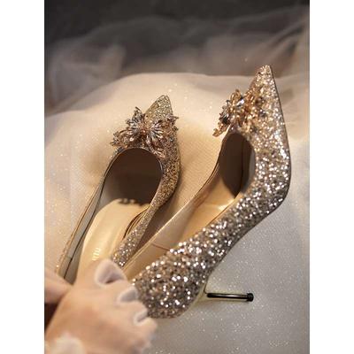 Zhang Qingqing Same Bow Wedding Shoes Main Wedding Dress Rhinestone Crystal Shoes Bride Shoes Adult Ceremony High Heels 2025