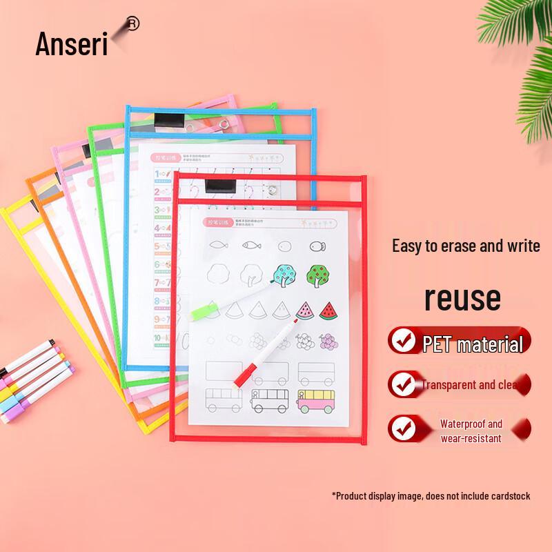 Ansa Rui Dry Erase Pockets with Pen, A4 Vertical, 10 Sets