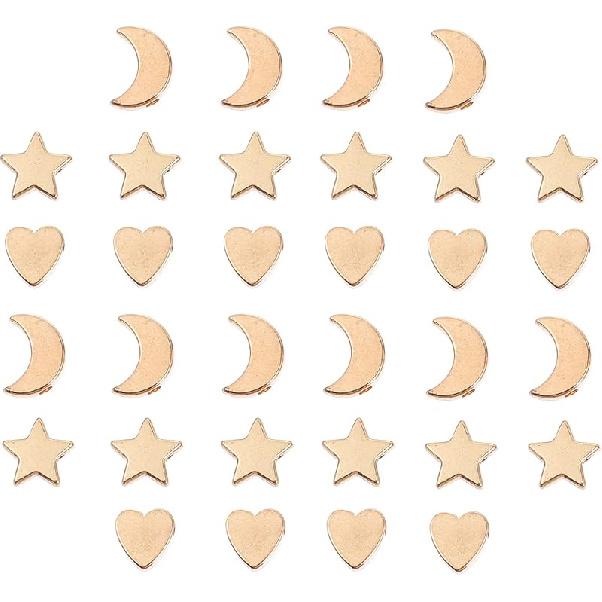 60Pcs Alloy Spacer Beads Moon Heart Star Shaped Loose Beads Jewelry for DIY Bracelets Necklace Ear Ring Making Silver