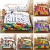 Colorful Blocks Duvet Cover King/Queen Size,Building Toy Bedding Set Kids Boys Girls Orange Blue Fun Brick Polyester Quilt Cover