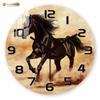 Galoppierendes Schwarzes Pferd 2D Flachbedruckte Wanduhr, Stiller Quarz-Uhrwerk Dekor Uhr für Büro Arbeitszimmer, Dynamische Tierkunst Zeitmesser
