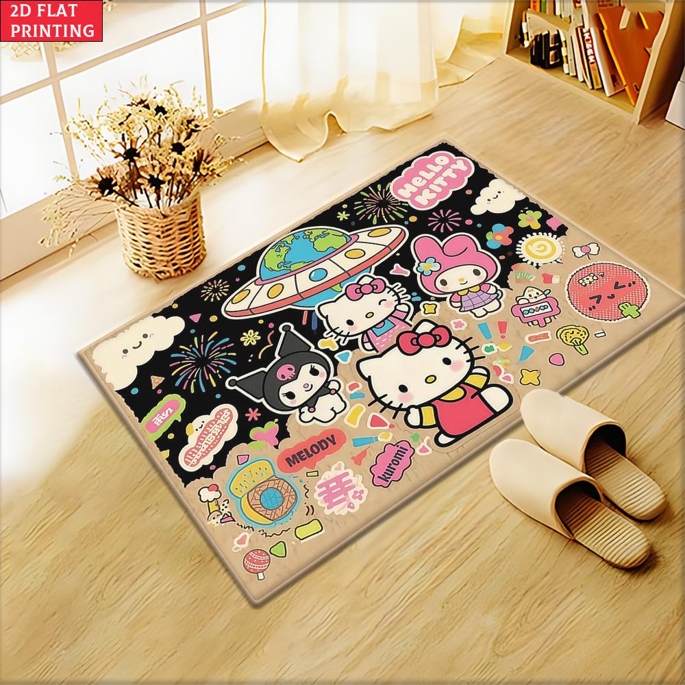 Cute Kawaii Cartoon Characters Doormat, Space UFO Themed Non-slip Floor Mat, Bathroom Entry Rug for Kids Room Home Decor