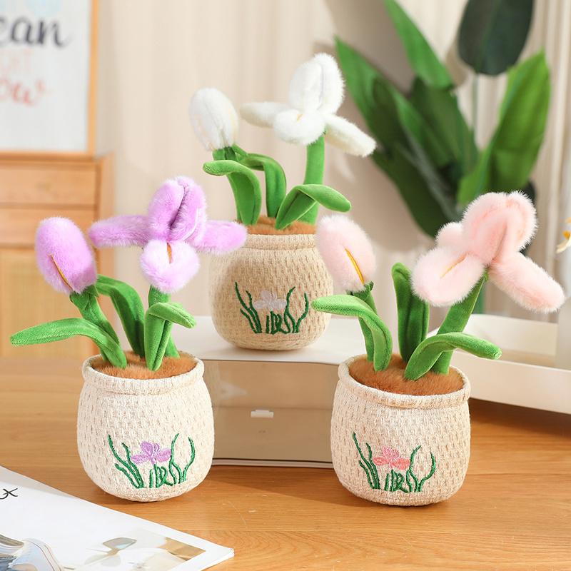 Flowers Green Plant Plush Toy Stuffed Potted Flower Dandelion Lily Iris Tulip Anthurium Orchid Strawberry Home Decor Gift