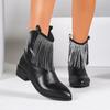 Wedge Low Heel Crystal Tassel Design Ankle Boots Women Pumps Pointed Toe Leather PU Chunky Heel Chelsea Boots Punk Boots