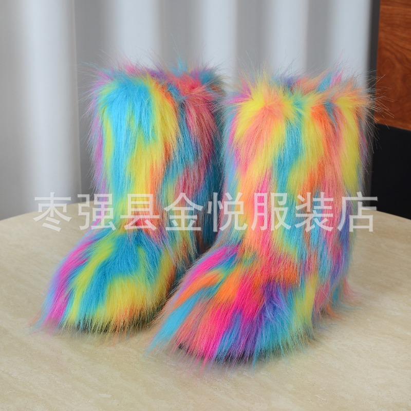 Fox Fur Snow Boots Autumn and Winter Warm and Cold Thickened Medium Tube Imitation Fur Boots Fashion Wool Boots