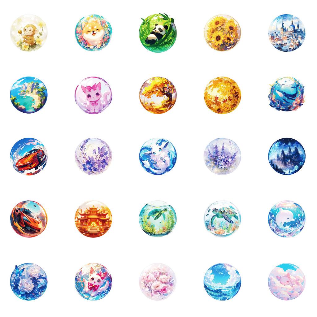 New 50 Cute Magic Crystal Ball Small Animal Graffiti Stickers Children's Reward Decorative Stickers