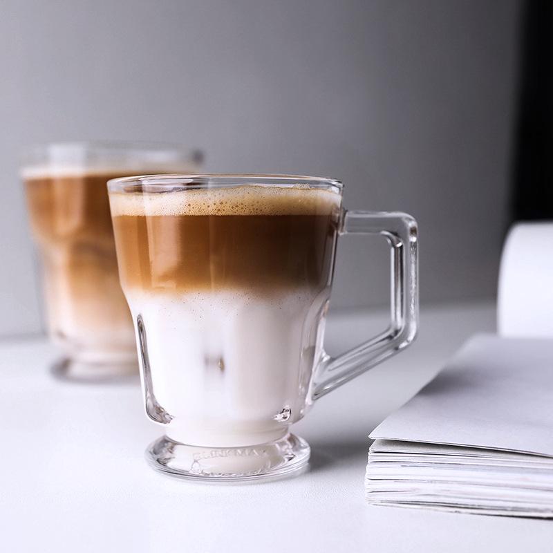 American Layered Iced Coffee Cups, Classic Cold Extract Latte Glass Mug with Handle, Small Teacup Water, Nordic Crystal Glasses