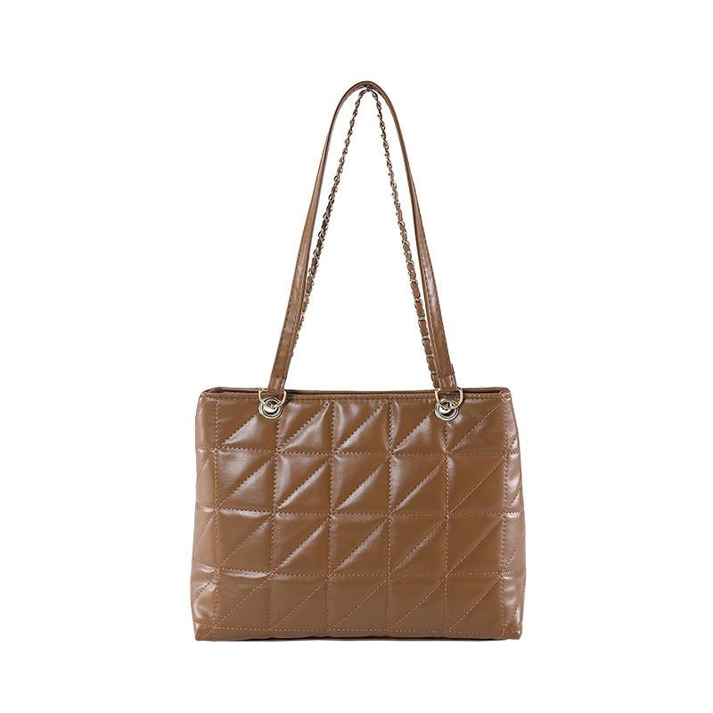 White/black/red/brown Color Street Style Pu Tote Bag With Car Line Diamond Pattern Chain Elements коричневый