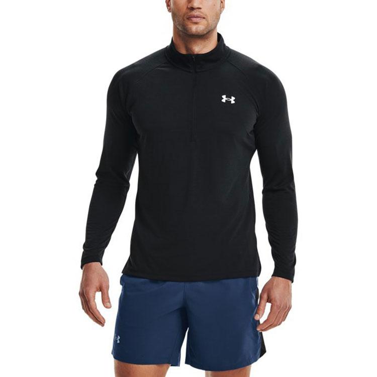 Under Armour 1/2 Zip Running Sports T-Shirt Men Tops Black 1361474-001