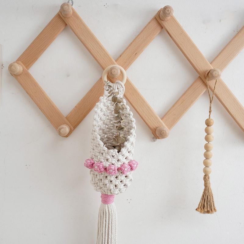 Cotton Weave Wall Pocket Wall Hanging Basket, Apartment Decorative Basket for Flower Display Plant and Home Organization