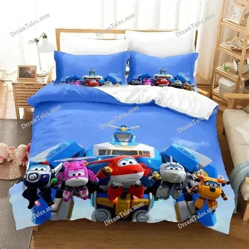 Cartoon Bedding Set Super Wings Duvet Cover Comforter Bed Set Quilt Cover Pillowcase,King Queen Twin Size Boys Girls Adults
