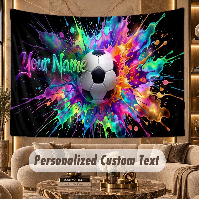 Soccer (437) Theme Wall Tapestry Customized With Name Text Personalized Hanging Tapestry For Bedroom Living Room Decor