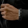 Vintage Schwarzes Mattes Armband Zirkon Krone Diamant Kugel Würfel Löwenkopf Perlenarmband Set