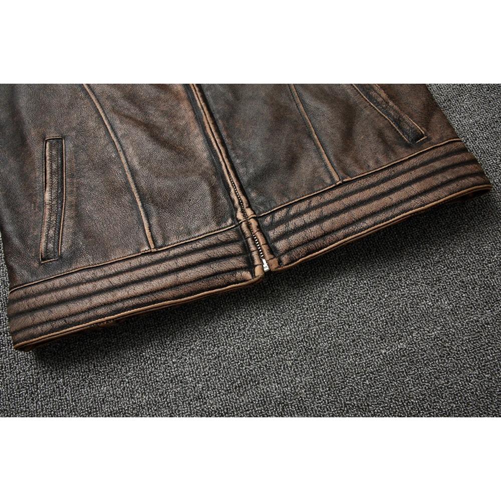 Chinesische Größe Vintage Männer Lederjacke dick 100% echtes Rindsleder Bikerjacke Slim Fit Männer Motorradmantel Herbst asiatische Größe S-5XL M419