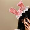 Pink Rabbit Ear Bow-patterned Polka Dot Hat Hairpin, Cute and High-end Clip Hair Accessory for Birthday Headwear