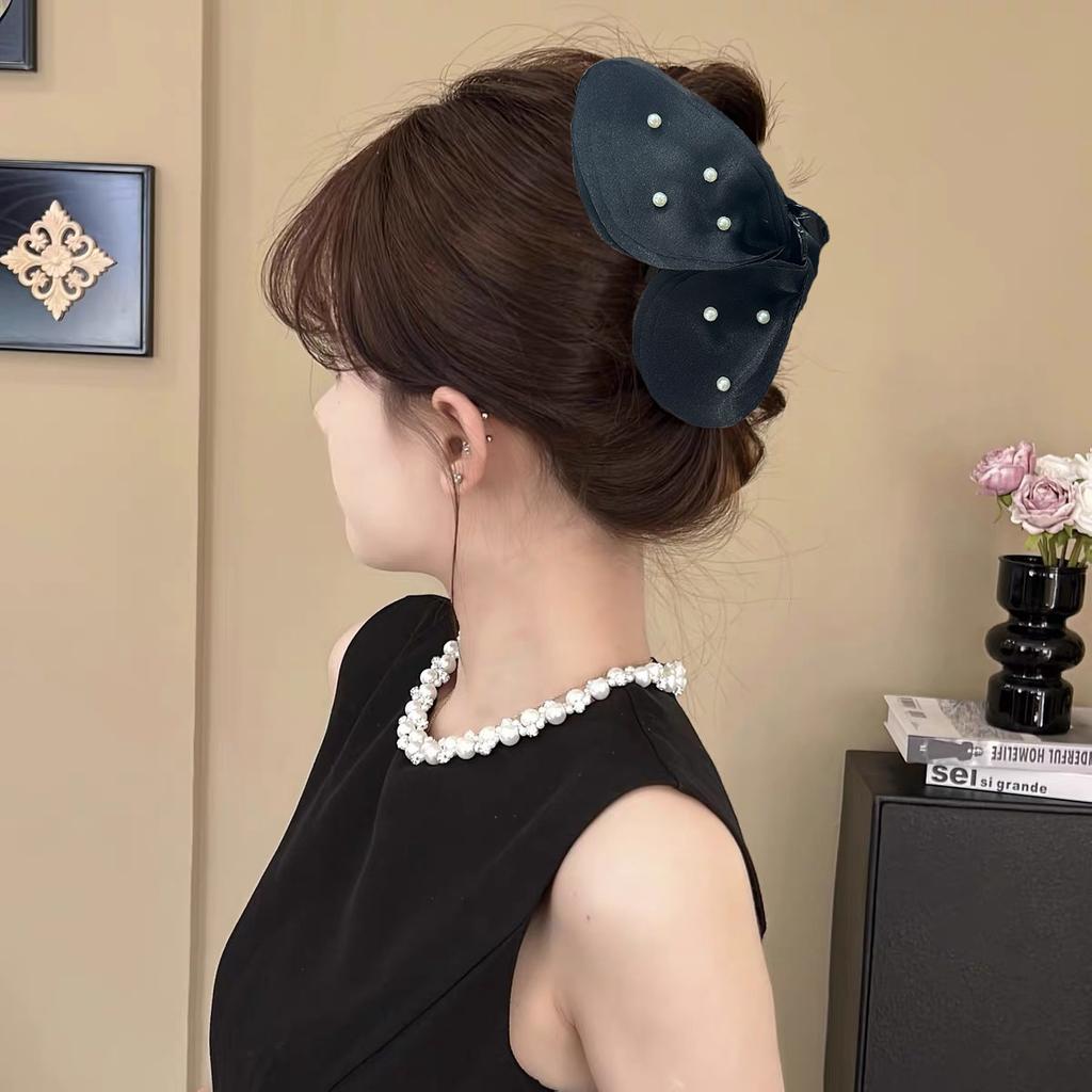 Elegant Large Crab Hair Claw Clips Women Girls Fabric Pearls Bow Ponytail Hair Clamps Barrettes Hairpins Hair Accessories