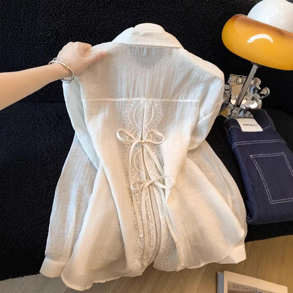 Summer Thin Sunscreen Pearlescent Long-sleeved Rear Split Pink Shirt Women's New Casual Versatile Shirt Women A