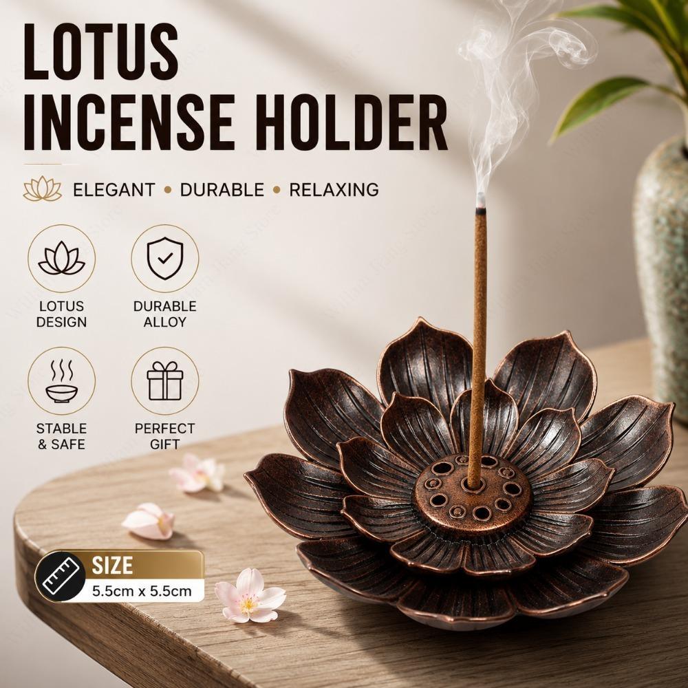 Alloy Lotus Incense Burner Desktop Censer with Ash Tray for Tea Space Living Room Indoor Aromatherapy Ornament Elegant Look 7
