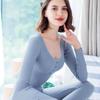Round Neck T Shirt Button Long Pants Long Johns Set Thermal Underwear Women Underwear Top Pants Set