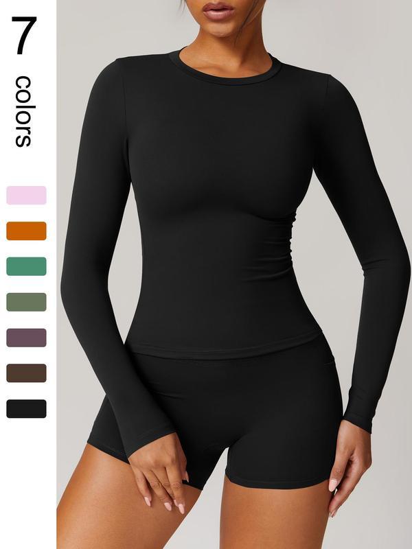 Women's Elastic Long Sleeve Shorts Yoga Suit for Spring/Summer - Tight Fit for Pilates, Running, Fitness