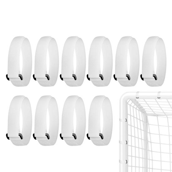 10Pcs Soccer Goal Net Strap Adjustable Fastener Tape Heavy Duty Multifunction White Soccer Goal Attachment Strap Soccer Accessories