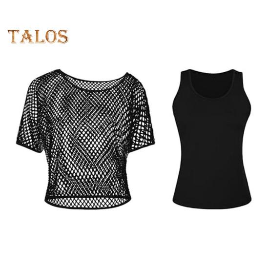 Ensemble de 2 gilets cache-cœur couleur unie épaules dénudées résille manches courtes cache-cœur col rond sans manches