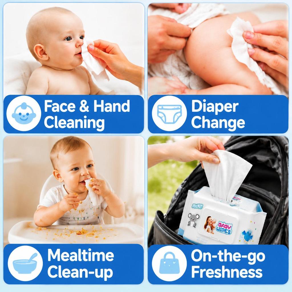 80-Sheet Baby Hand and Mouth Wet Wipes - Large Pack for Household Use