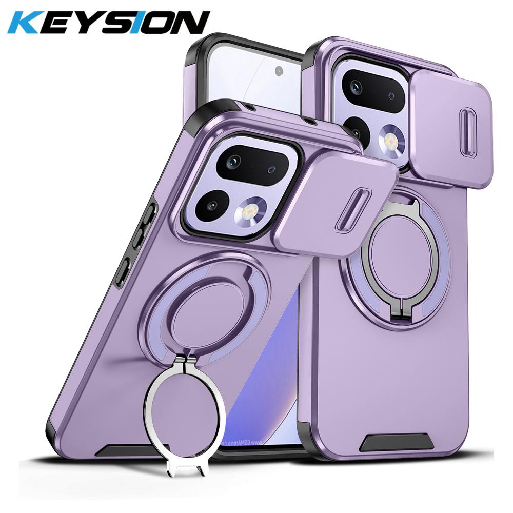 KEYSION 360° Rotating Ring Stand Phone Case for OPPO Realme 16 Pro 5G 16 Pro+ Slide Camera Protection Magnetic Shockproof Cover