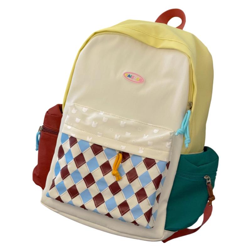 Schoolbag New Contrasting Checkerboard Backpack Versatile Junior High School Students Fresh and Light Commuting Leisure Large Capacity Backpack