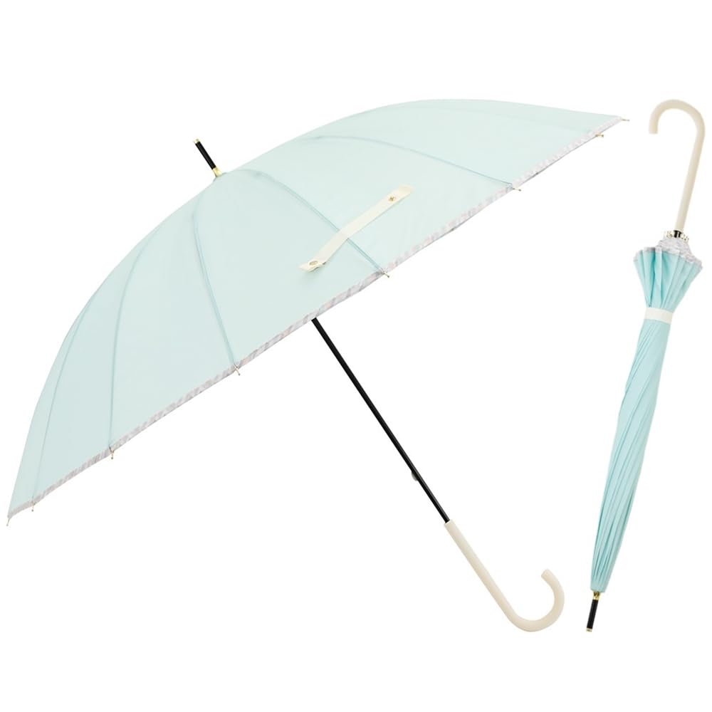 Ogawa Women's Long Umbrella, Large, Durable, Jump-Style, 60cm, Linedrops, Solid Mint Green, Colorful Piping, Water-Repellent, 57399