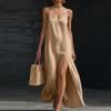 Women's Fashionable V-neck Camisole Long Dress With Loose Hemline And Slit Casual Vacation Dress