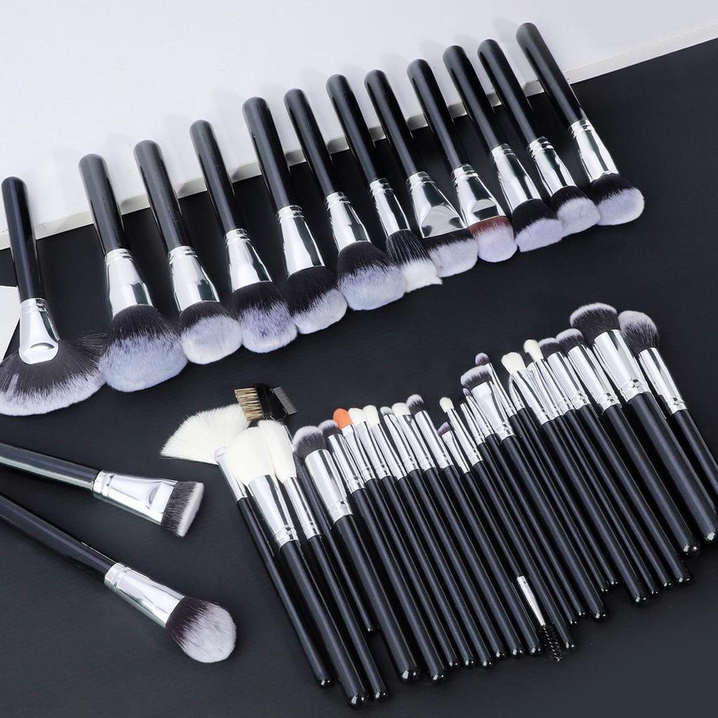 40-Piece Black Makeup Brush Set: Complete Beauty Tool Kit with Brush Bag