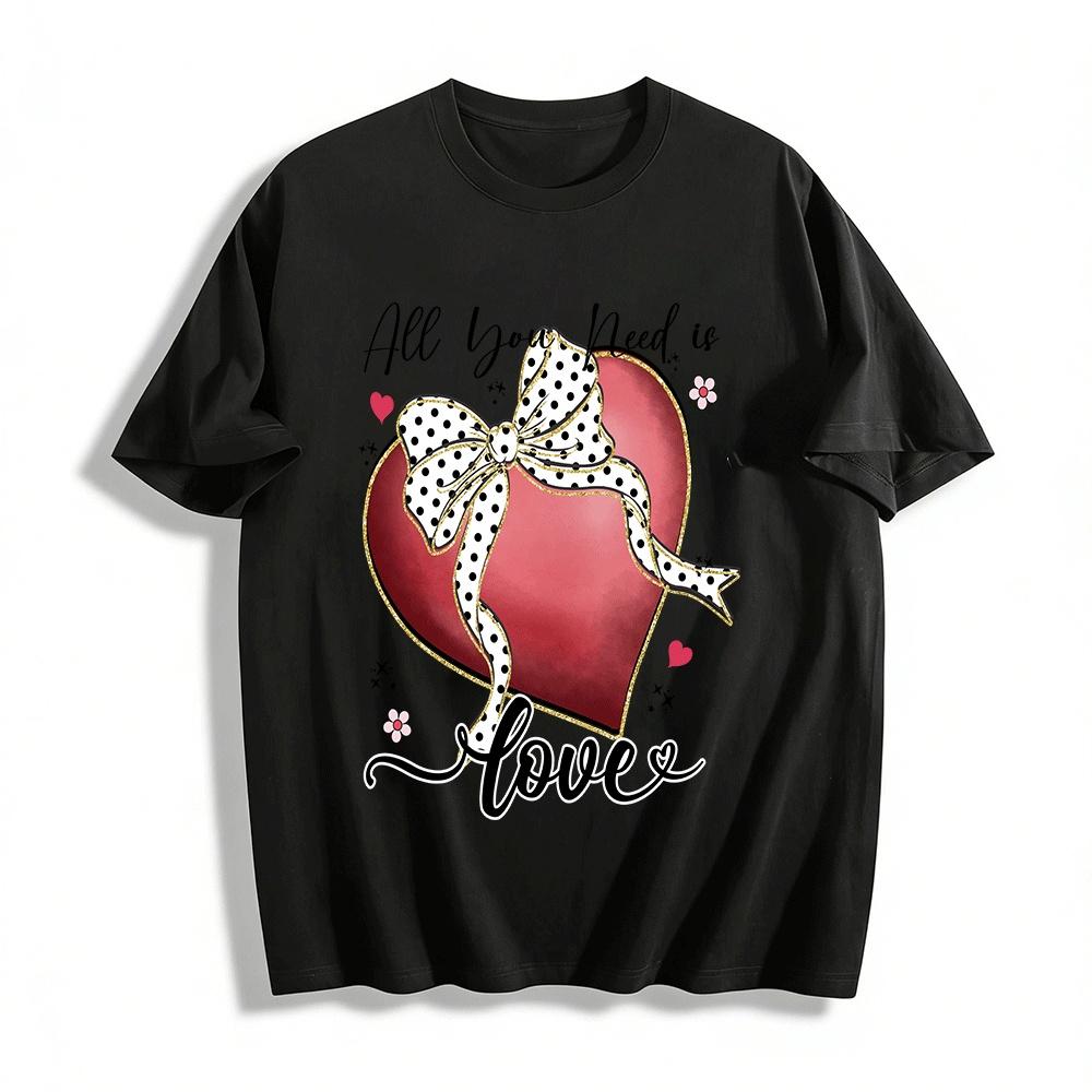 Polka Dot Bow Love Heart Print Casual T-Shirt Pure cotton T-shirt XXS