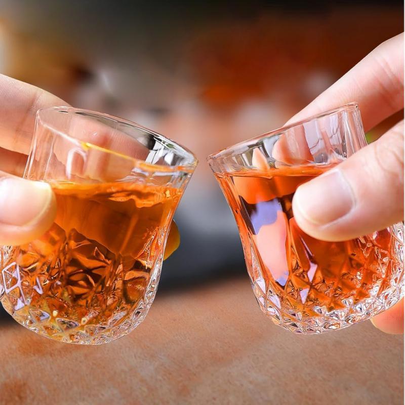 Diamond Textured Liquor Glass Set 6Pcs 90ml Retro European Style Stripe Plastic Cups for Daily Use Home Bar Holiday Party
