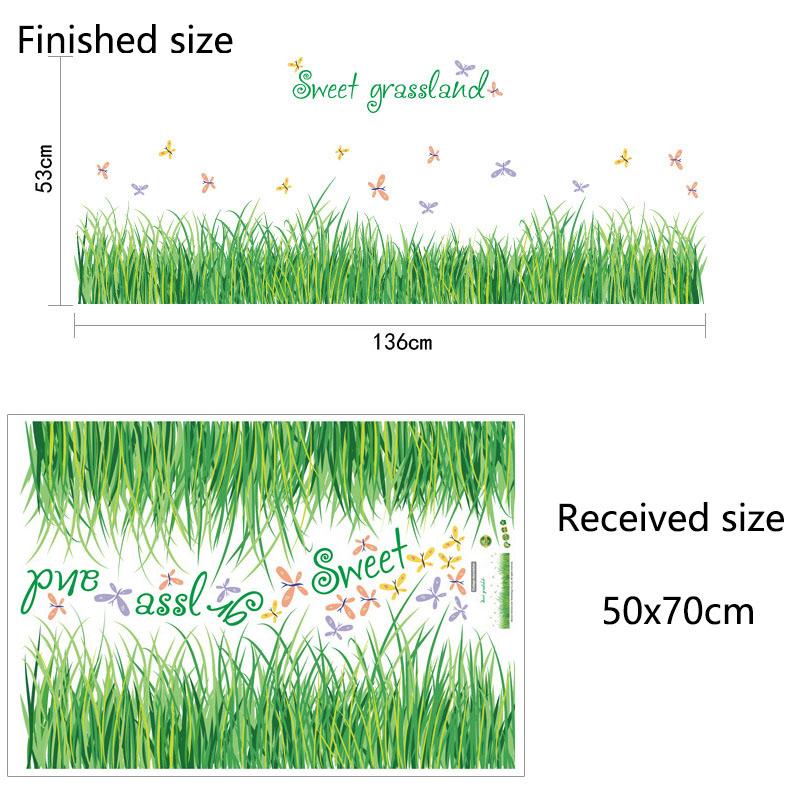 Grünes Gras Schmetterlinge Abnehmbare PVC Wandaufkleber für Sockelleiste Schlafzimmer Flur Ecke Heimdeko