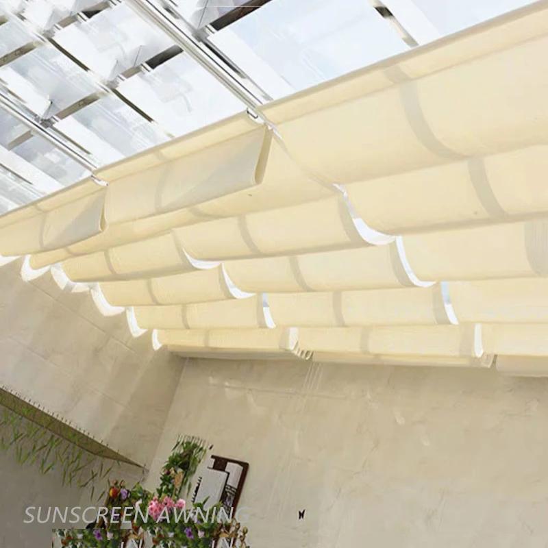 Milky Waterproof Wave Sunshade Net UV Resistant Polyester Fabric Pergola Sun Canopy Swimming Pool Shaing Sail Outdoor Awning