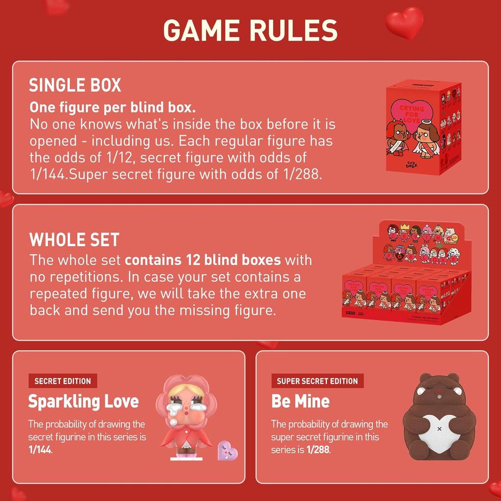 POP MART Crybaby Crying for Love Series Figures, 1PCs Blind Box Figures, Random Design Action Figures Collectible Toys Home Decorations