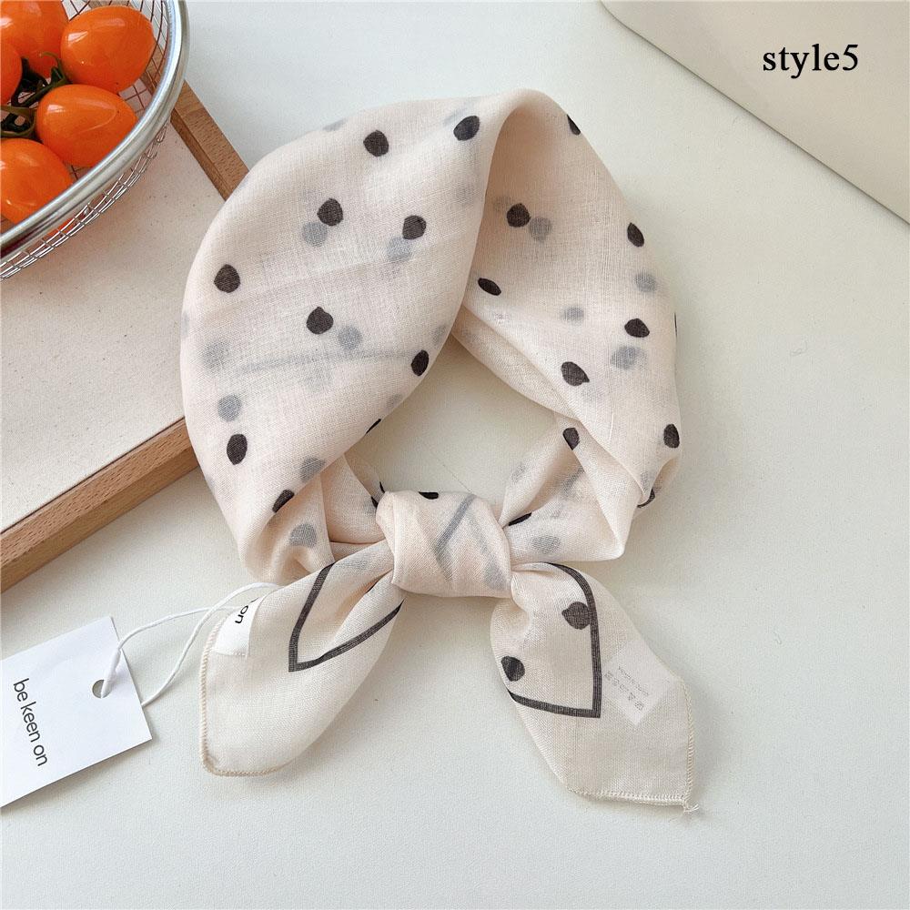 Polka Dot Flower Printed Headscarf  INS Style Sun Protection Headband Towel Women Korean Cotton Linen Square Scarf Bandana New