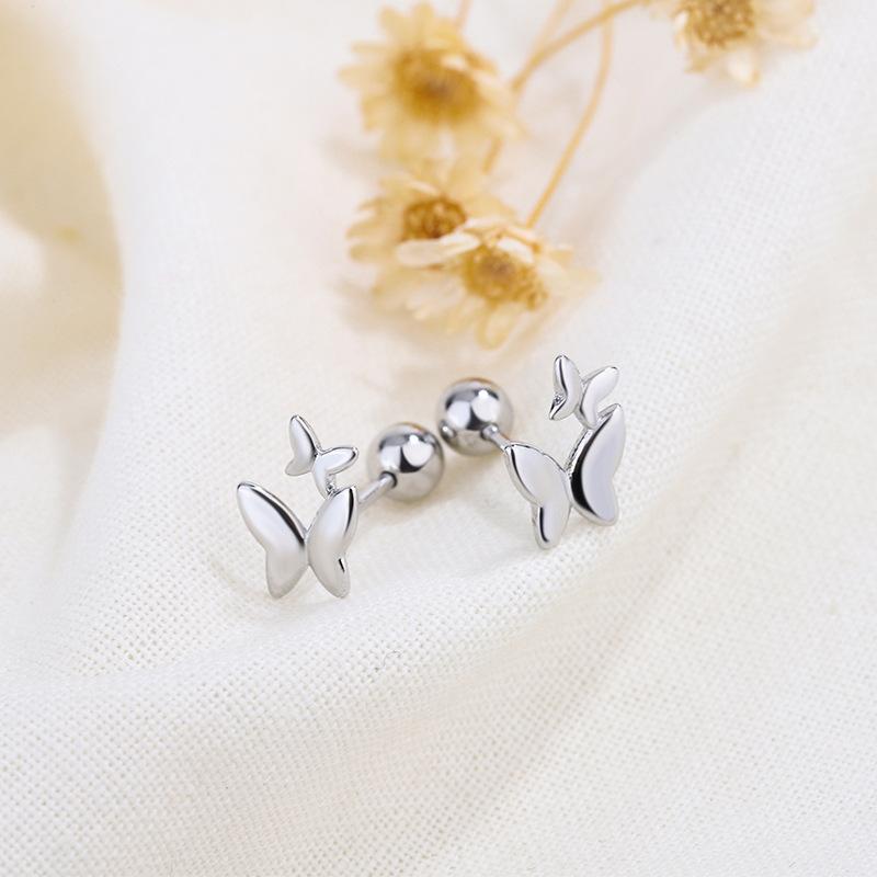 S925 Silver Butterfly Stud Earrings For Women Screw Back Unique Cartilage Piercing Elegant Trendy Jewelry