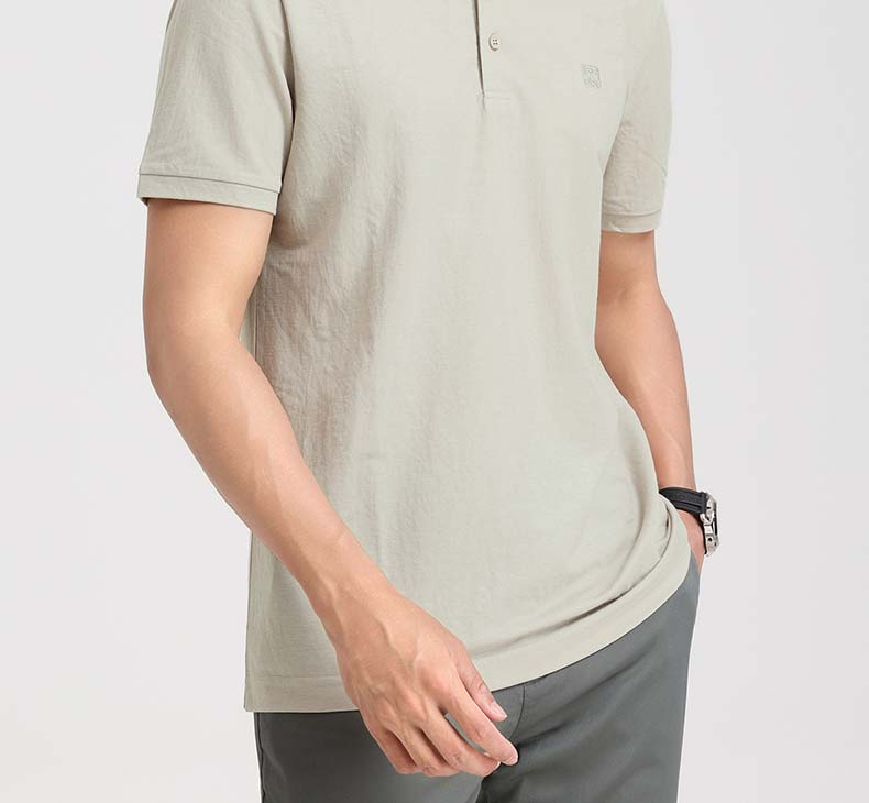 [Imitation Hemp Chinese Style] Langdeng Men's Stand up Collar T-shirt 2026 Summer New Half Open Lightweight Chinese Style Short Sleeve
