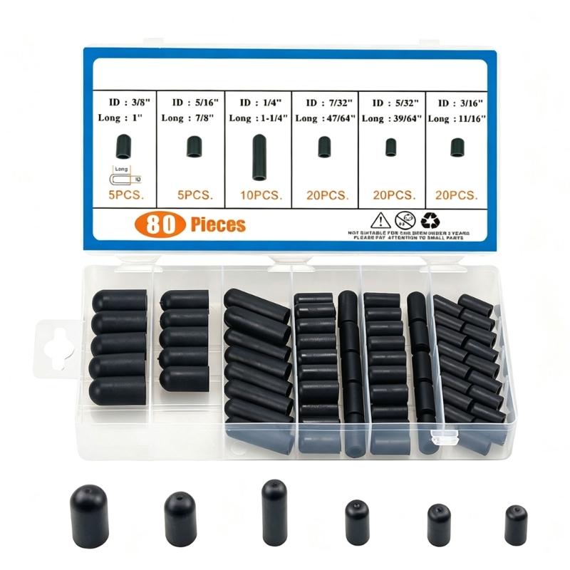 Carburetor Vacuum Port Cover Set with Closed-End Black Rubber Pieces, 3/16" 5/32" 7/32" 1/4" 5/16" 3/8" Size Groups for Service Use and Storage
