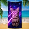 Art Laser Eyes Funny Cat Towel Polyester Beach Towel Quick Dry Sand Free Bath Towel for Summer Pool Travel Vacation