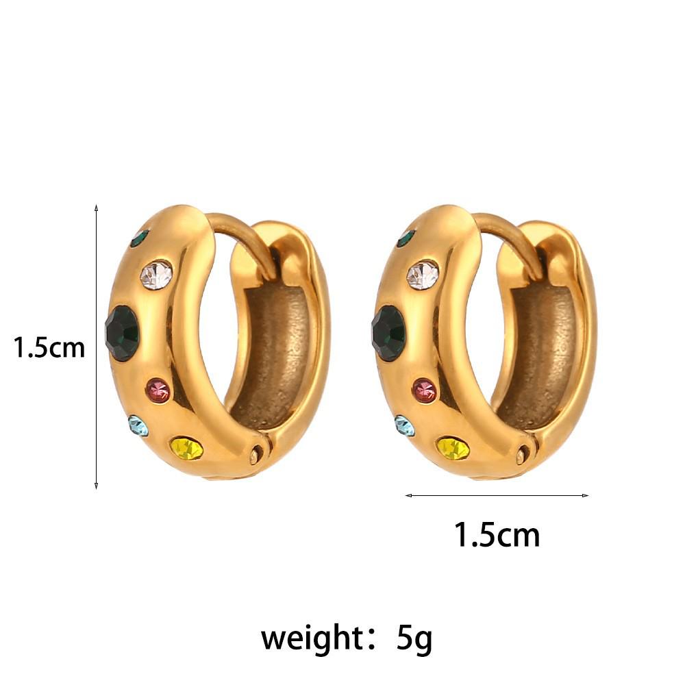 18K Gold Plated Geometric Light Luxury Earrings with Titanium Steel, Colored Diamond, and Pearl Moon Design for Women