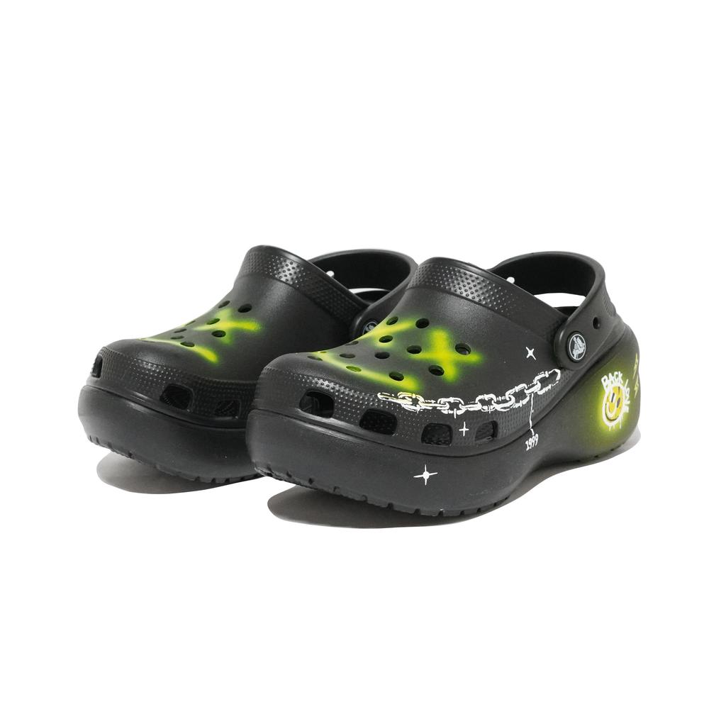 Crocs Classic Platform Clog Graffiti 1999 EVA Trend Personality Versatile Hole Shoes Unisex Same Green and Yellow