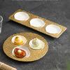 Creative Phnom Penh Ceramic Lattice Western Food Plate Household New Hotel Restaurant Wood Grain Dessert Plate Tableware