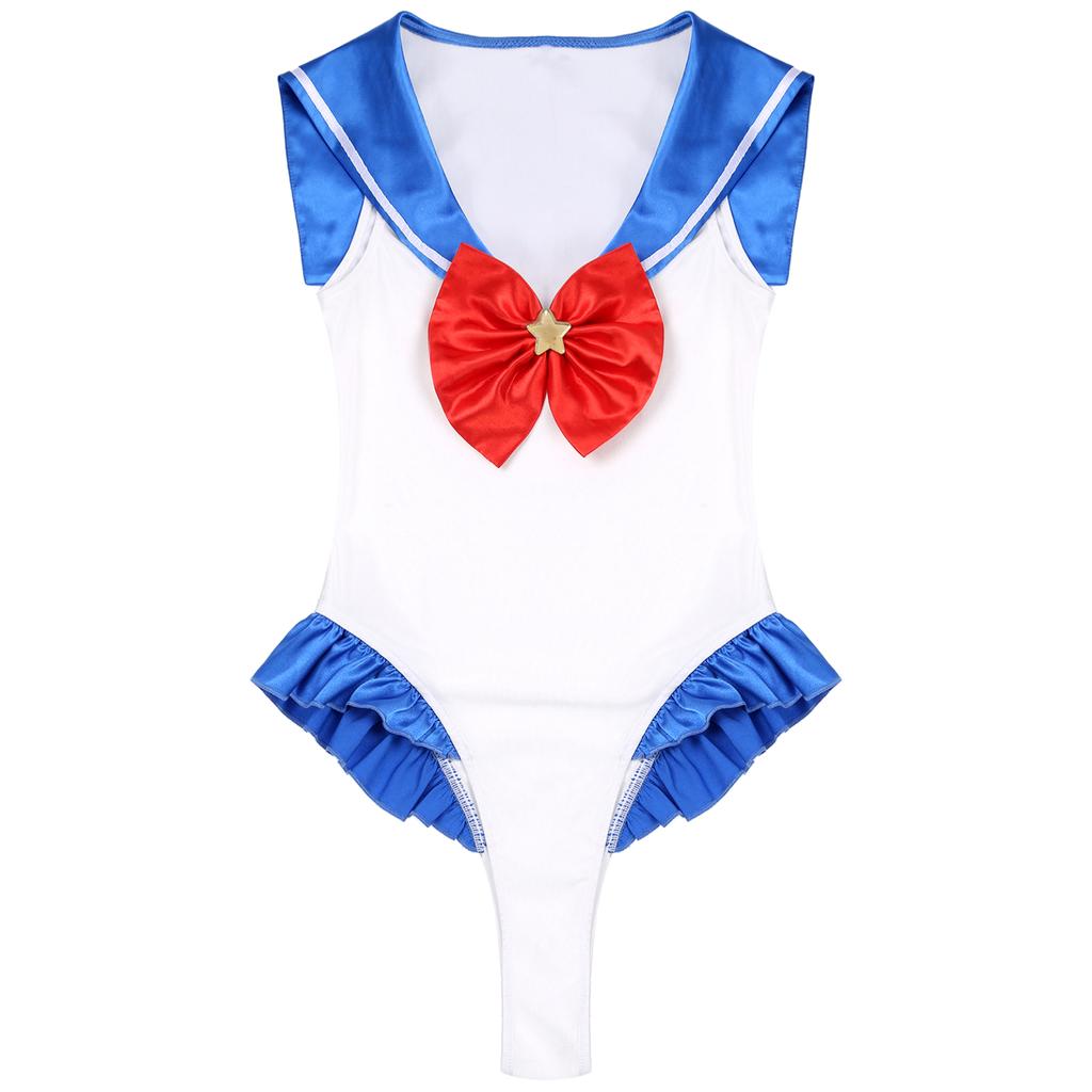 Schoolgirl Sailor Collar Bowknot Bodysuit Women Lingerie Cosplay Costume