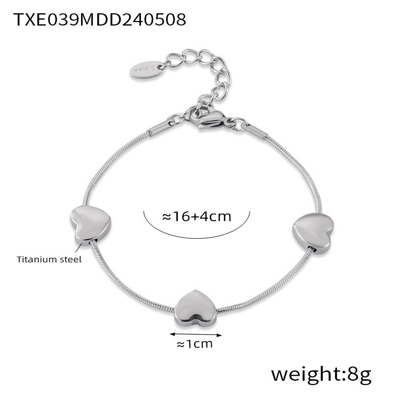 Korean Minimalist Snake Chain Heart Pendant Titanium Steel Jewelry Set